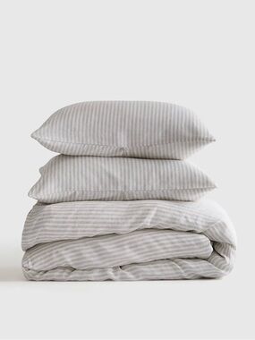 Mist Striped European Linen Duvet Cover Set - Retail $204